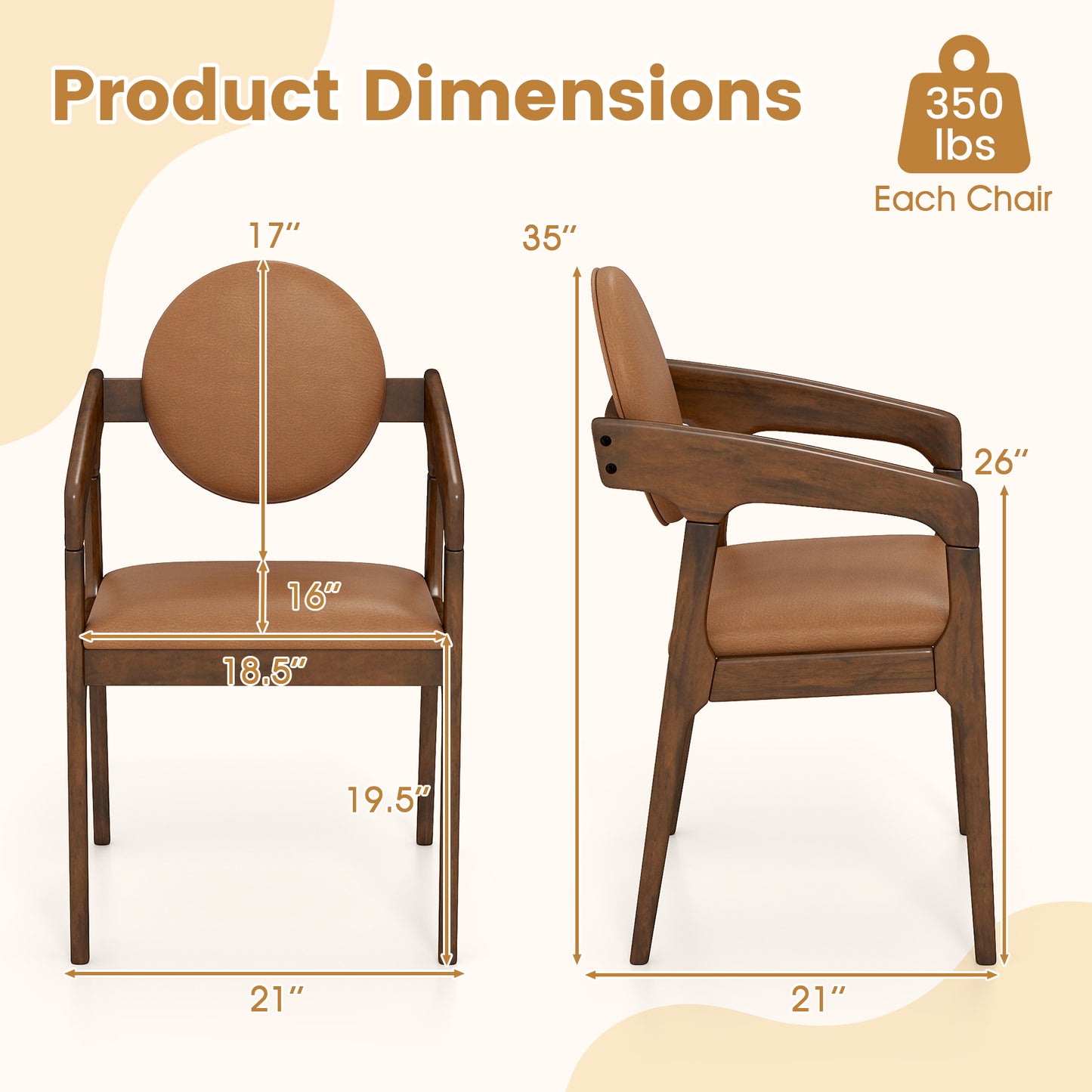 Wooden Dining Chairs Set of 2 with PU Leather Upholstery
