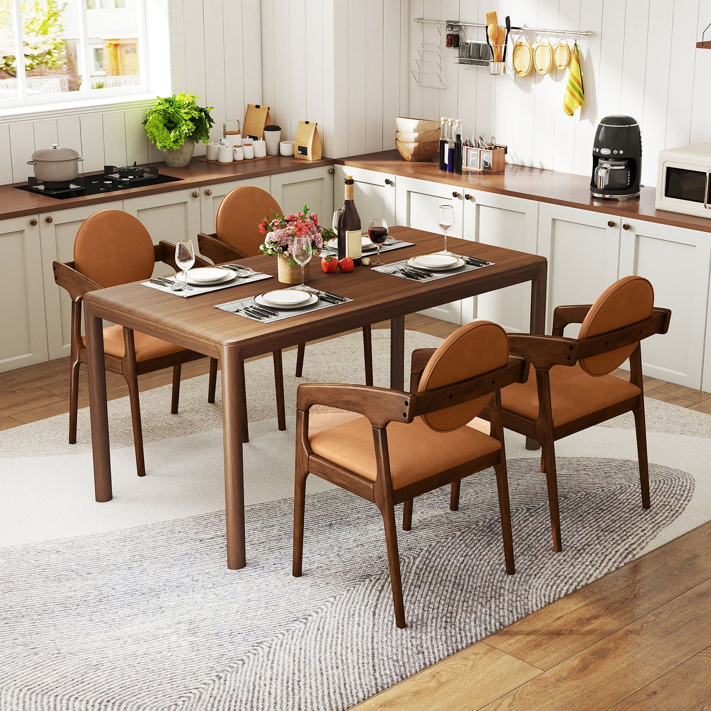 Wooden Dining Chairs Set of 2 with PU Leather Upholstery