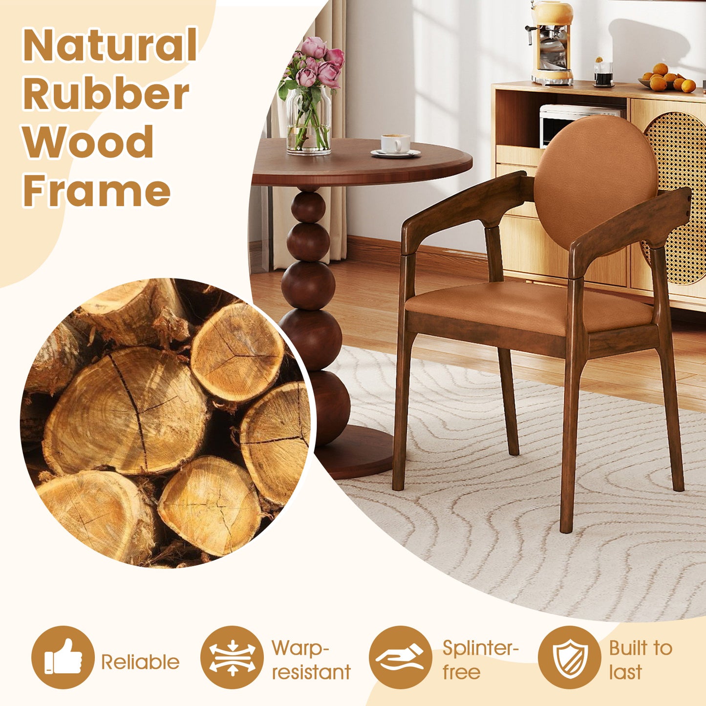 Wooden Dining Chairs Set of 2 with PU Leather Upholstery