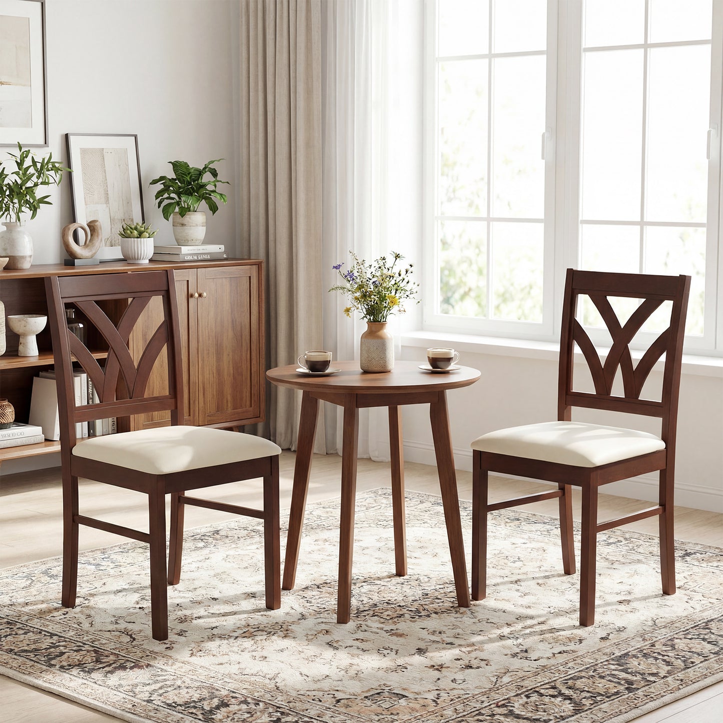 Upholstered Dining Chairs Set of 2 with Hollowed Backrest