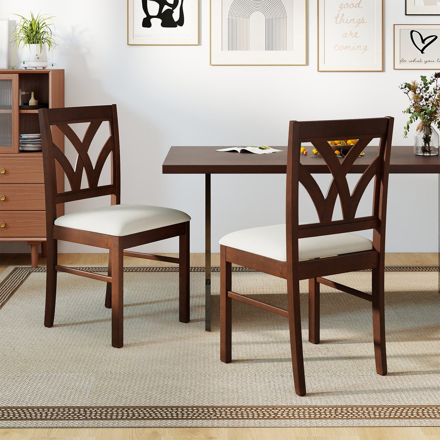 Upholstered Dining Chairs Set of 2 with Hollowed Backrest