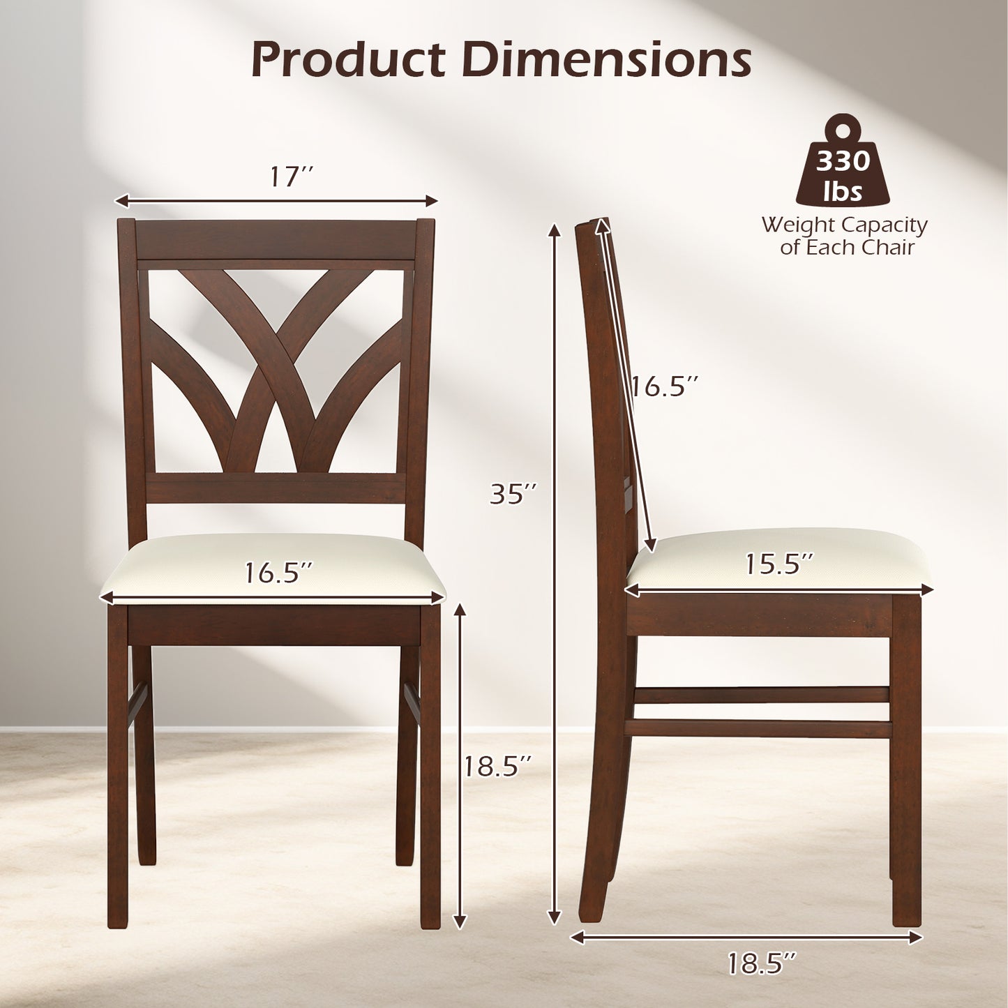 Upholstered Dining Chairs Set of 2 with Hollowed Backrest