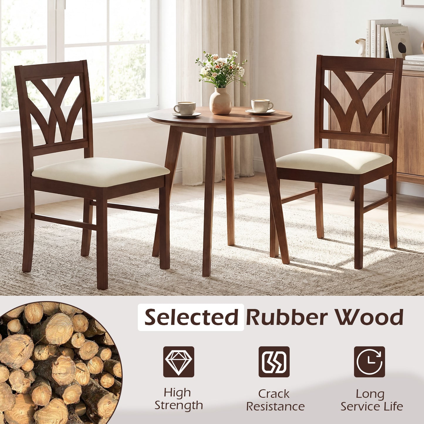 Upholstered Dining Chairs Set of 2 with Hollowed Backrest