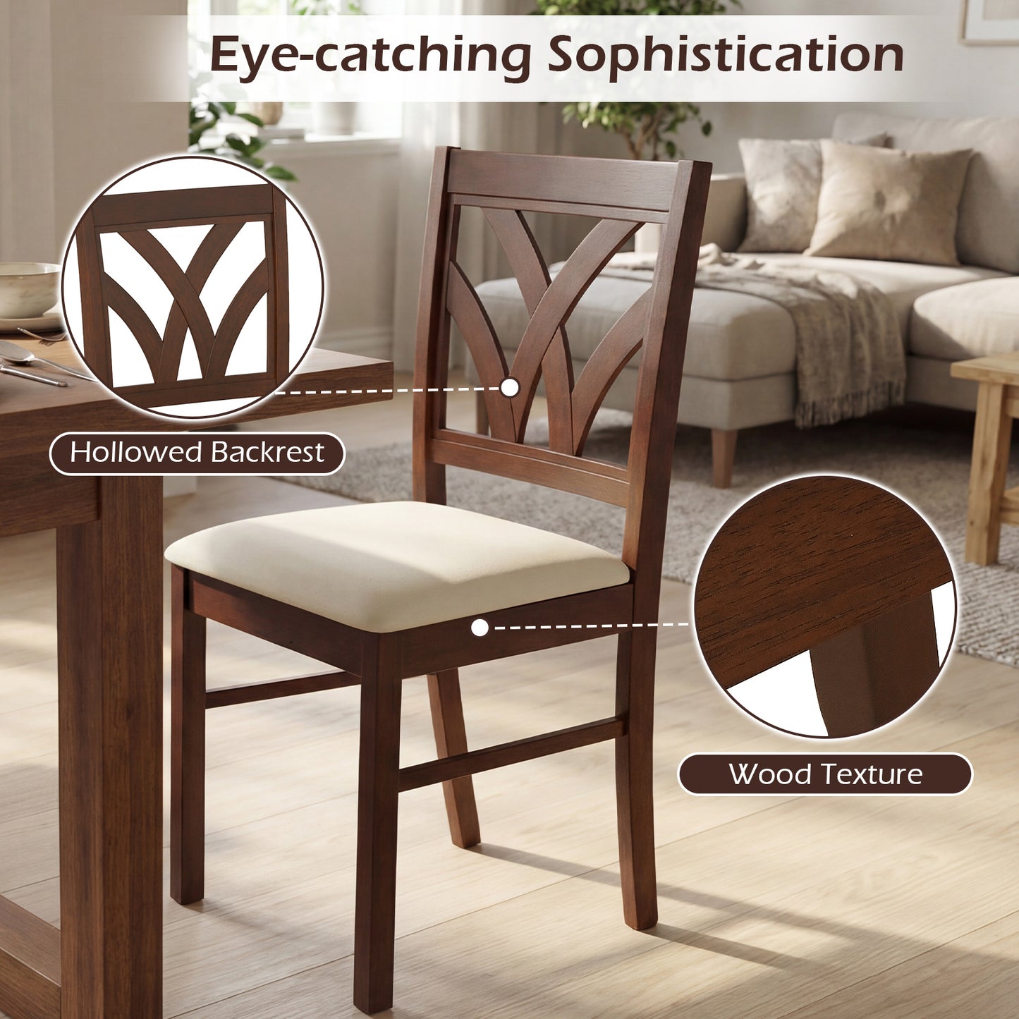 Upholstered Dining Chairs Set of 2 with Hollowed Backrest