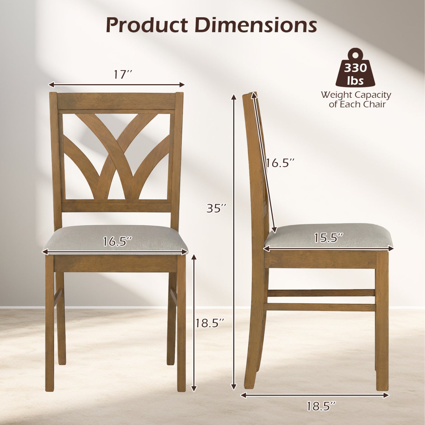 Upholstered Dining Chairs Set of 2 with Hollowed Backrest