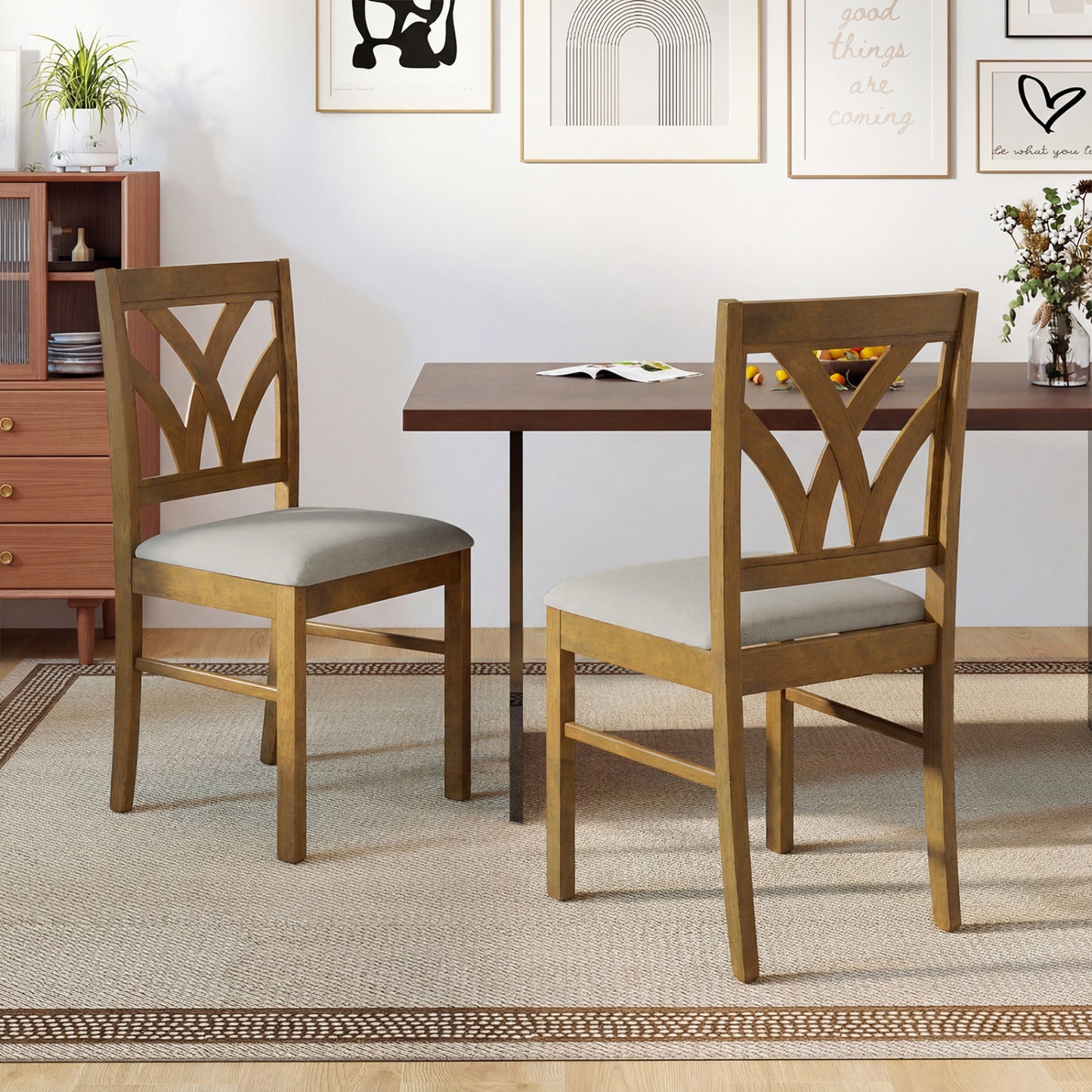 Upholstered Dining Chairs Set of 2 with Hollowed Backrest