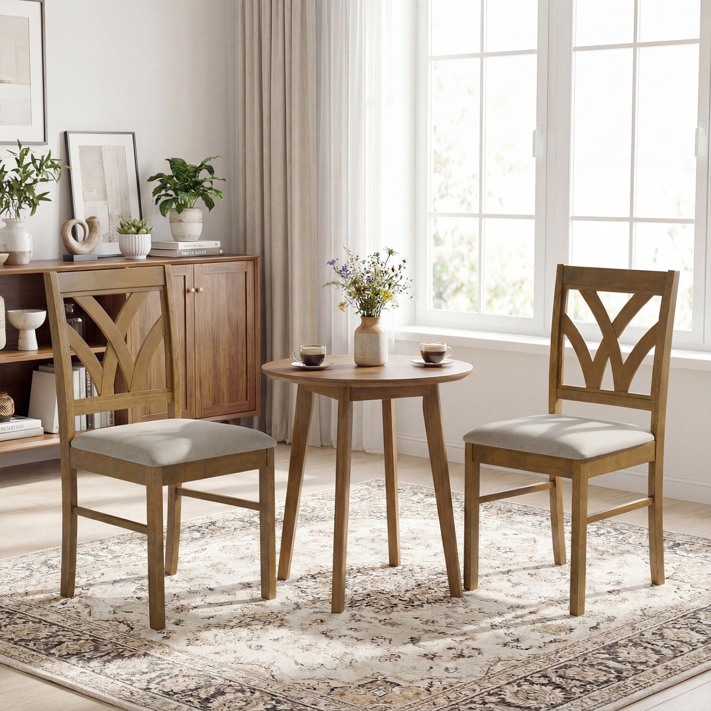 Upholstered Dining Chairs Set of 2 with Hollowed Backrest