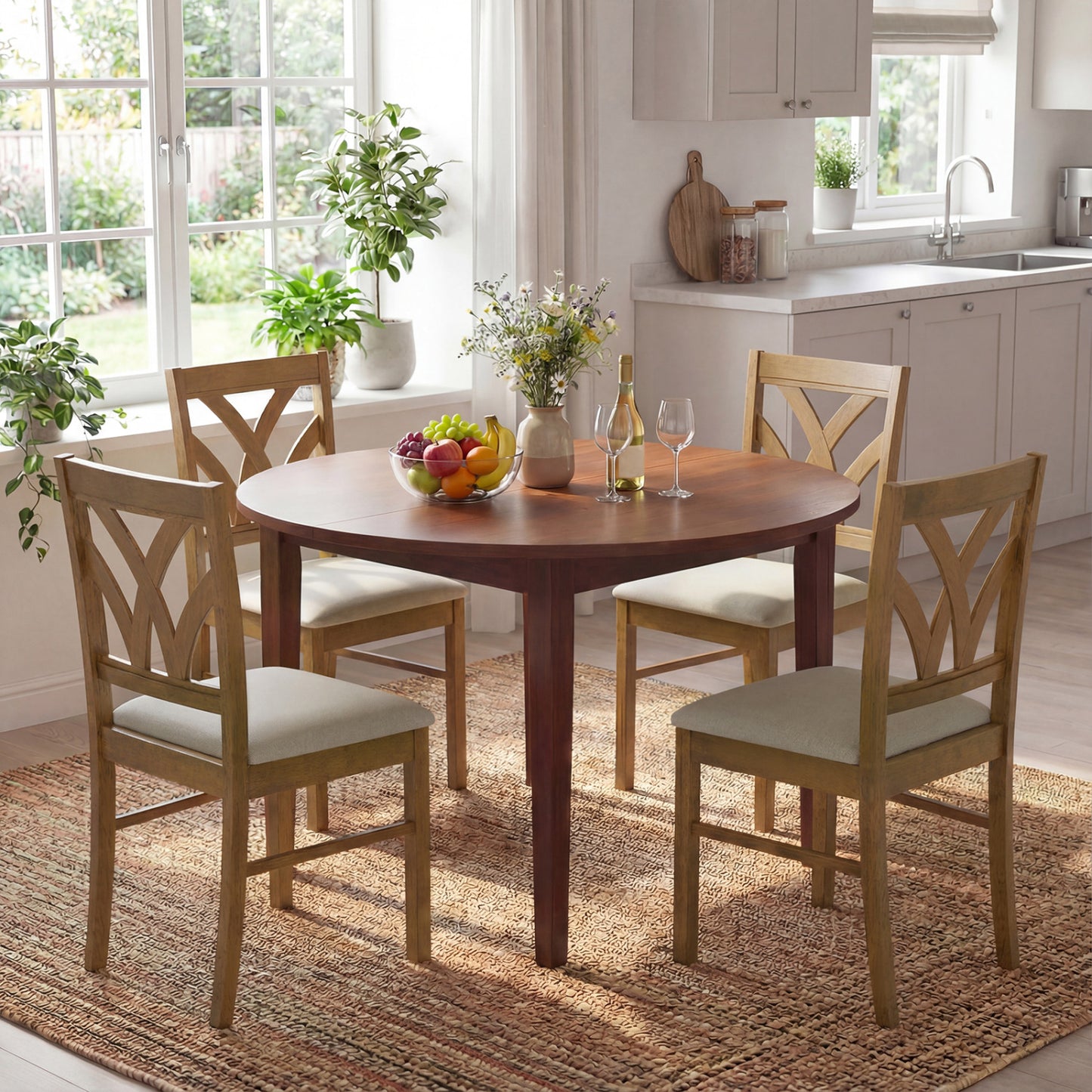 Upholstered Dining Chairs Set of 2 with Hollowed Backrest
