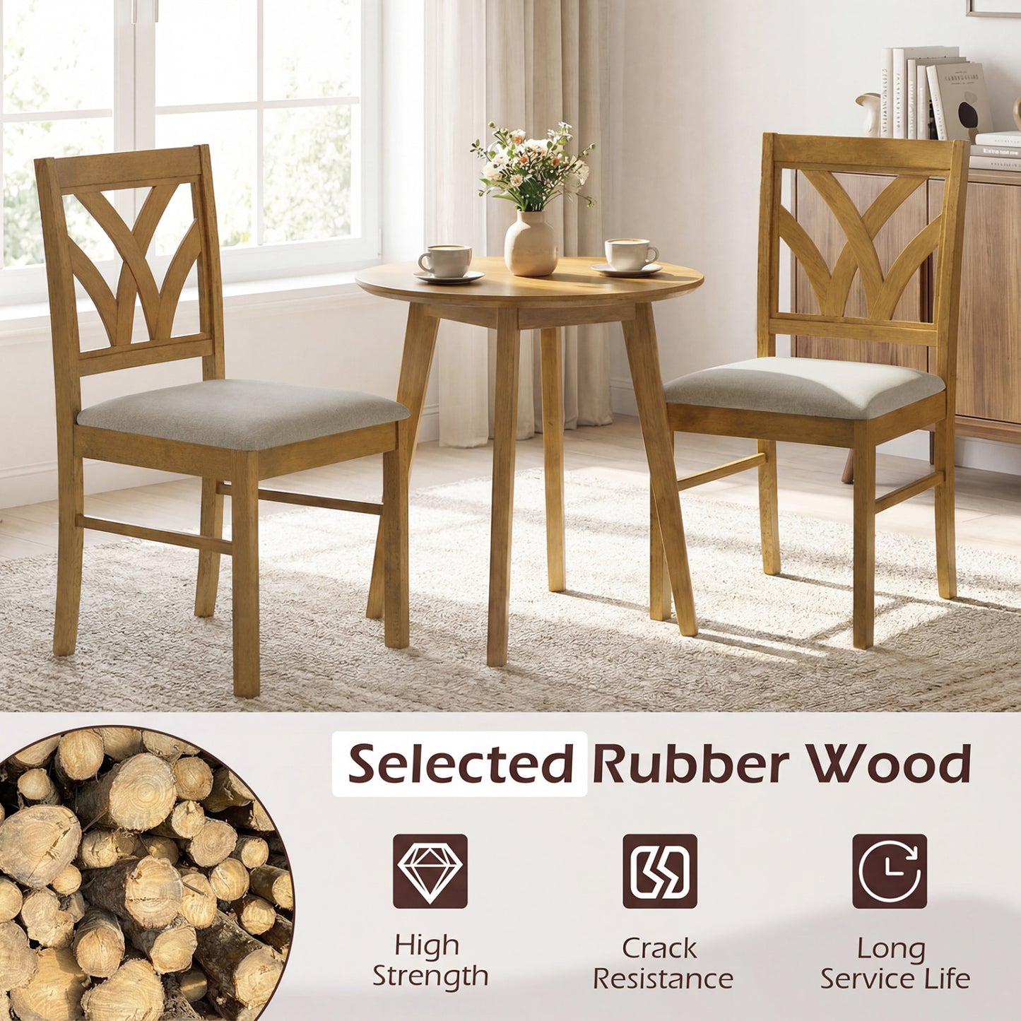 Upholstered Dining Chairs Set of 2 with Hollowed Backrest