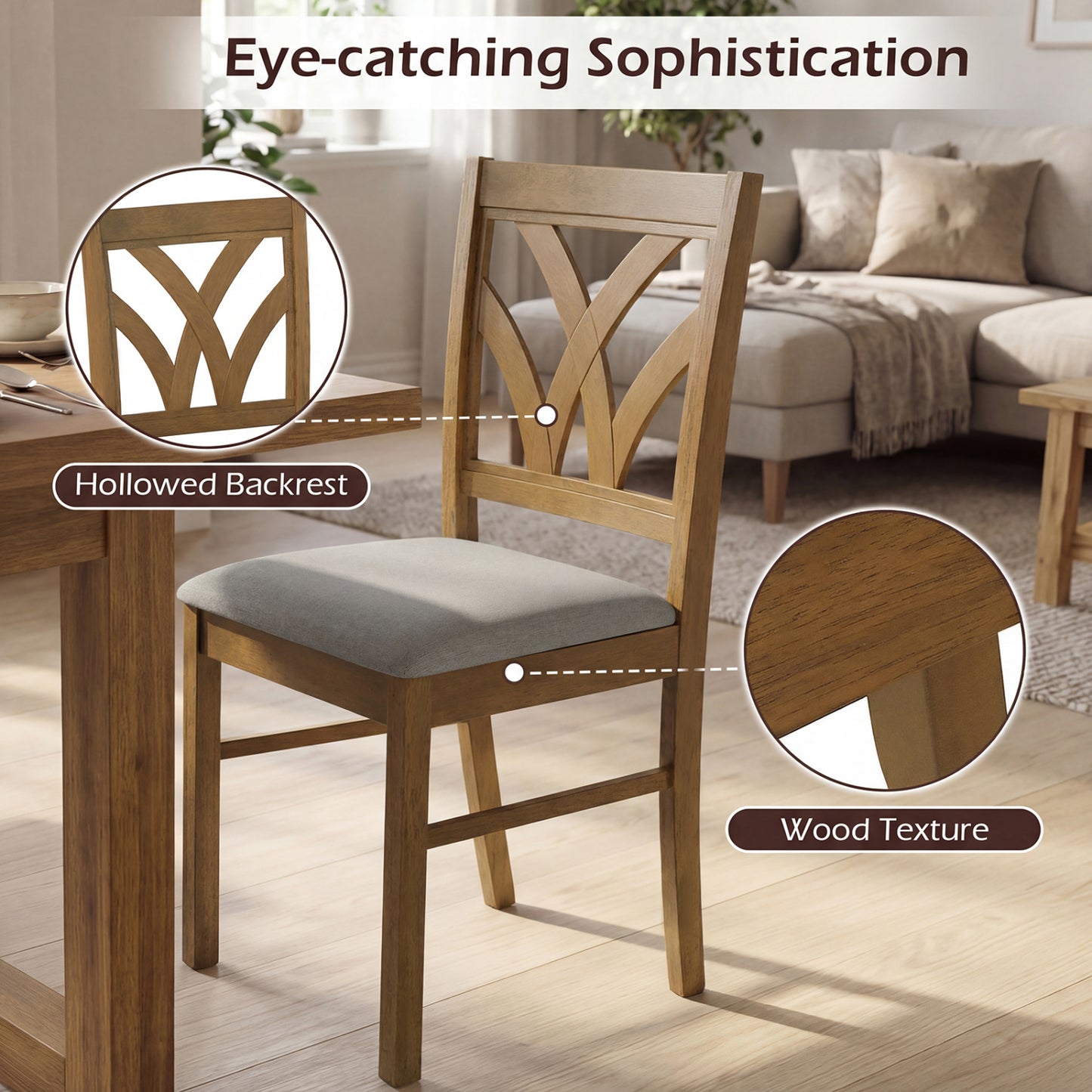 Upholstered Dining Chairs Set of 2 with Hollowed Backrest