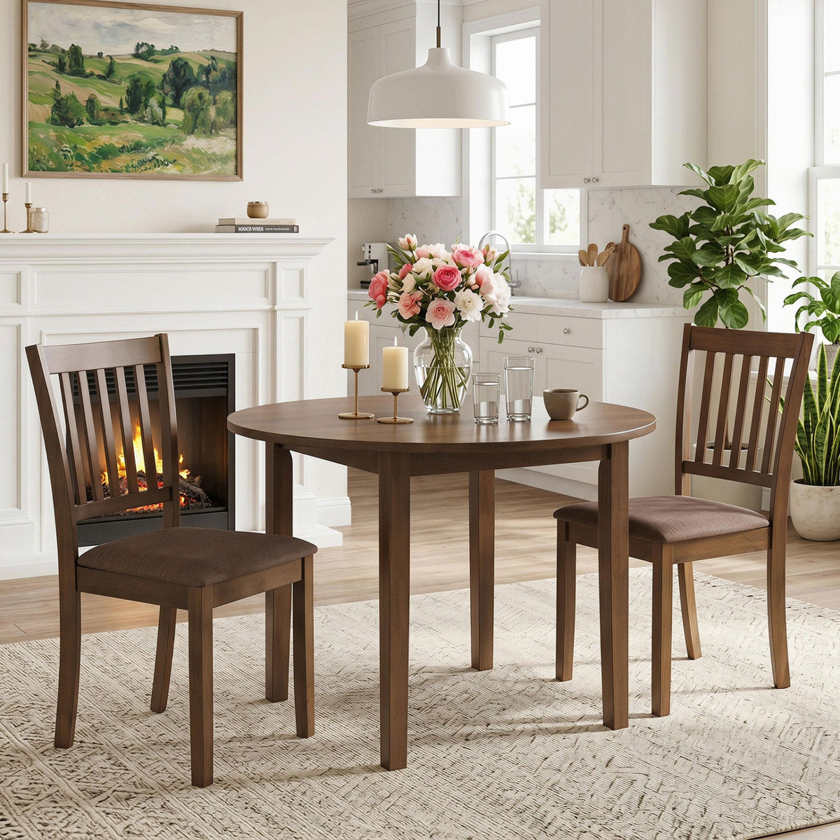Upholstered Dining Chairs Set of 2 with Rubber Wood Frame