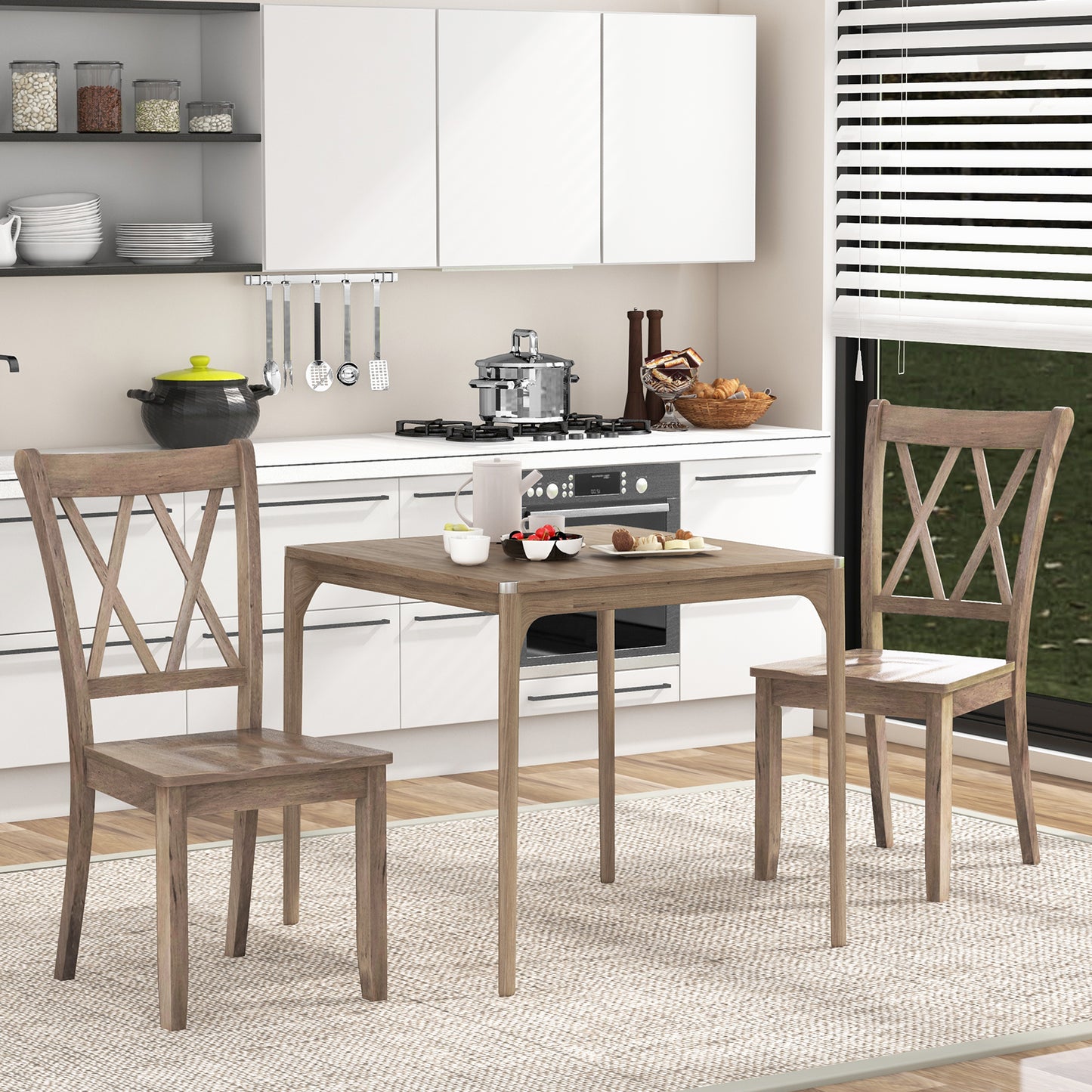Cross Back Dining Chairs Set of 2 - Rubber Wood