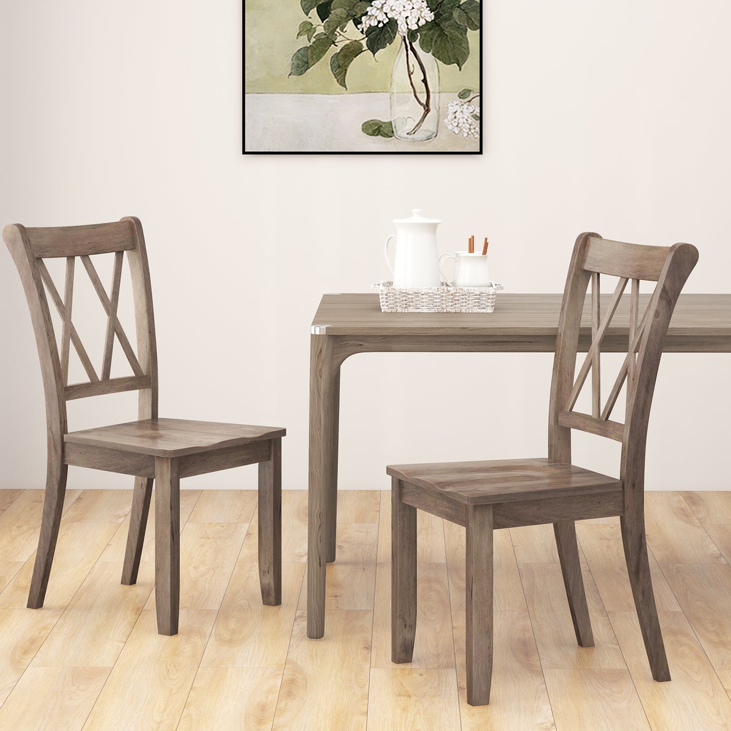 Cross Back Dining Chairs Set of 2 - Rubber Wood