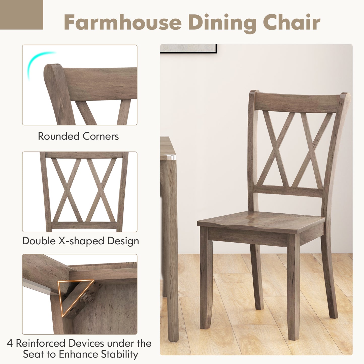 Cross Back Dining Chairs Set of 2 - Rubber Wood