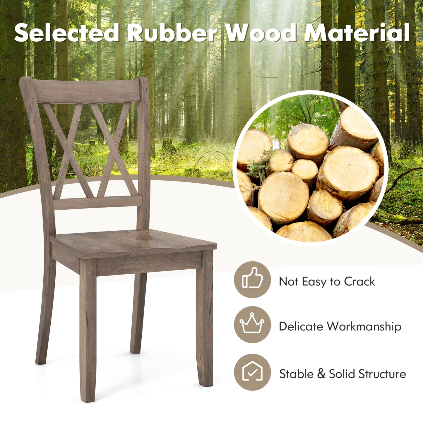 Cross Back Dining Chairs Set of 2 - Rubber Wood