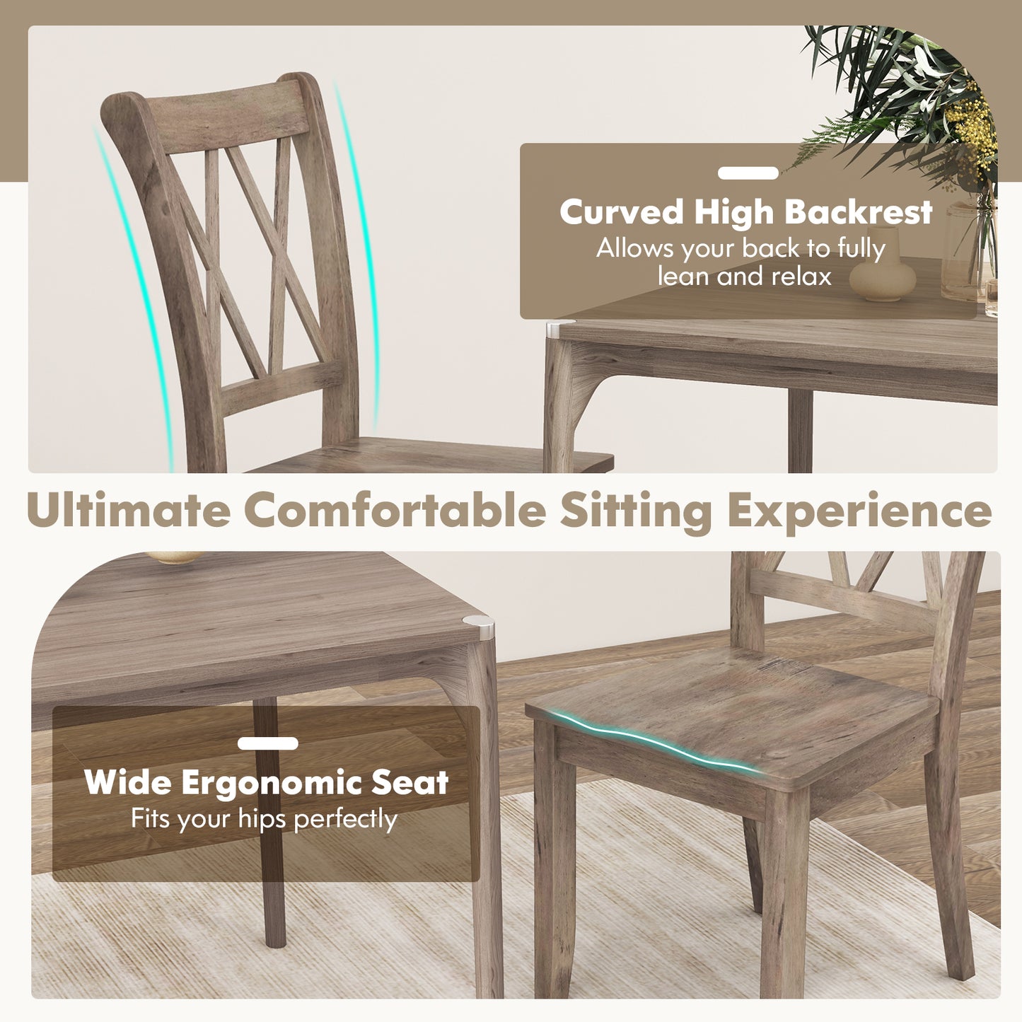 Cross Back Dining Chairs Set of 2 - Rubber Wood