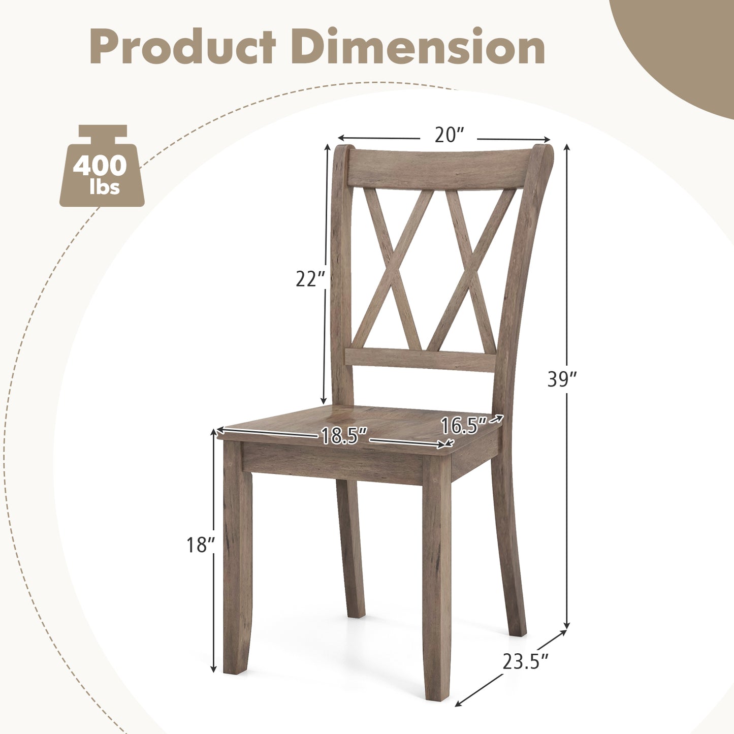 Cross Back Dining Chairs Set of 2 - Rubber Wood