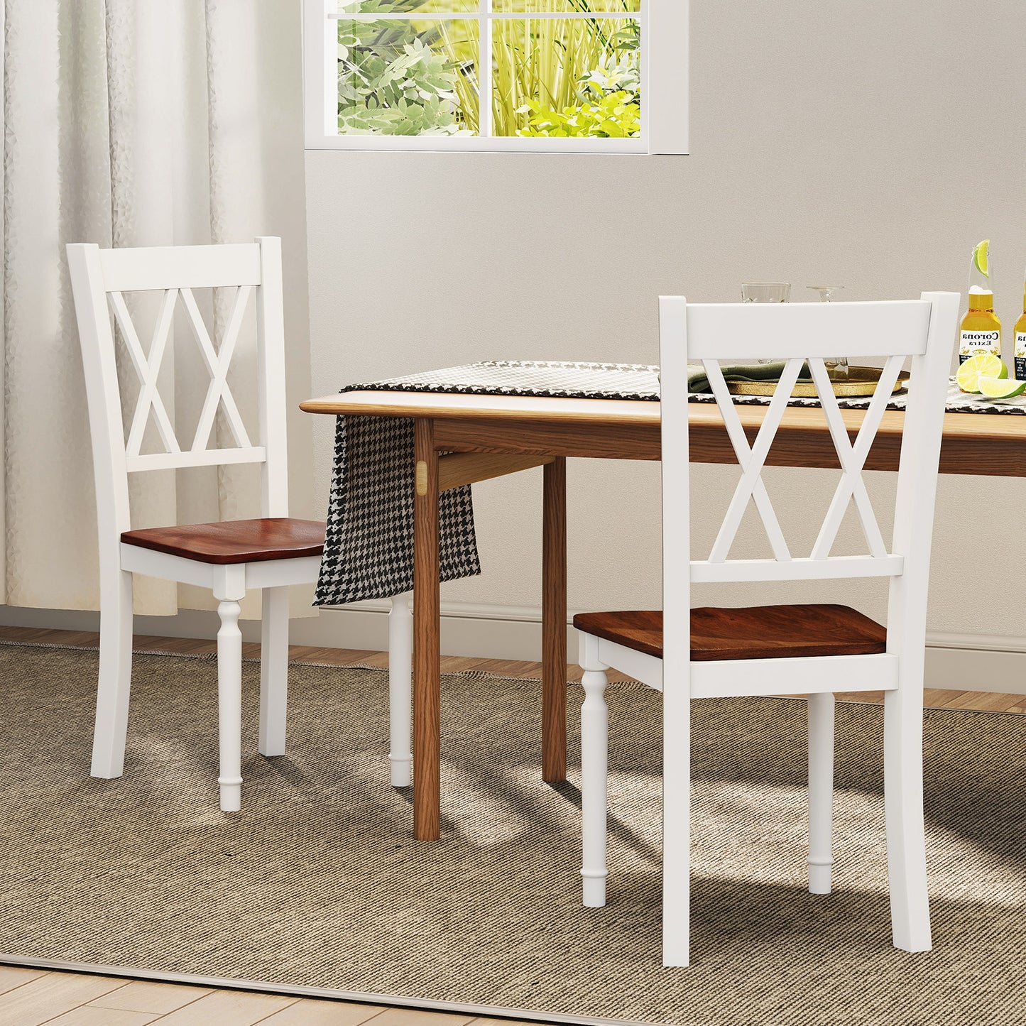 Wooden Farmhouse Dining Chairs Set of 4 with Rubber Wood Seat