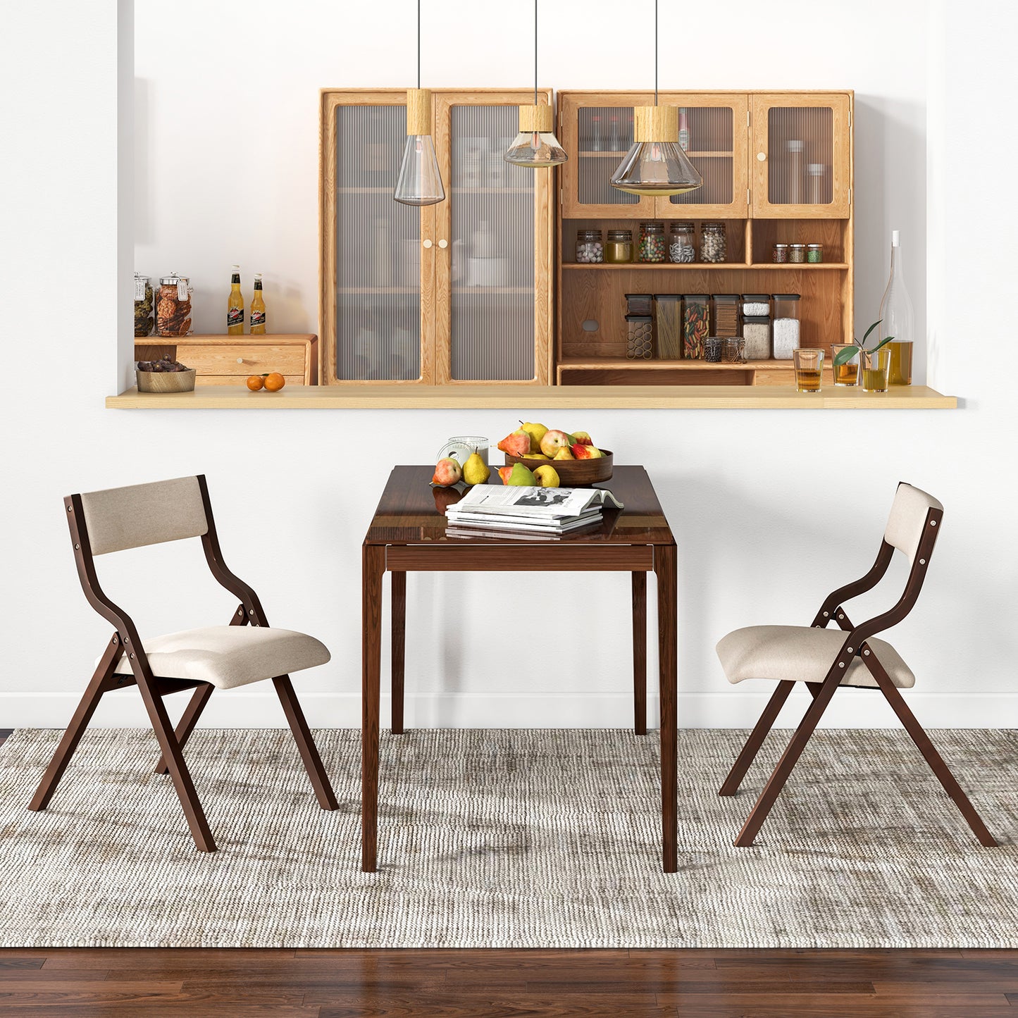 Folding Dining Chairs Set of 2 with Padded Linen Seats