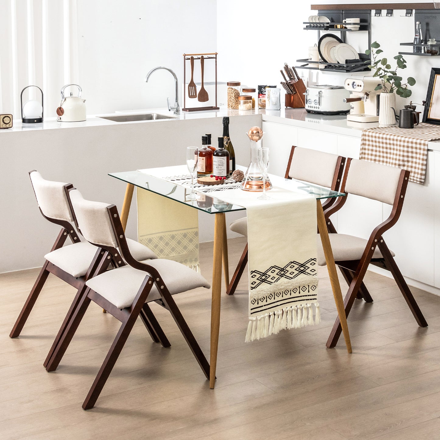 Folding Dining Chairs Set of 2 with Padded Linen Seats
