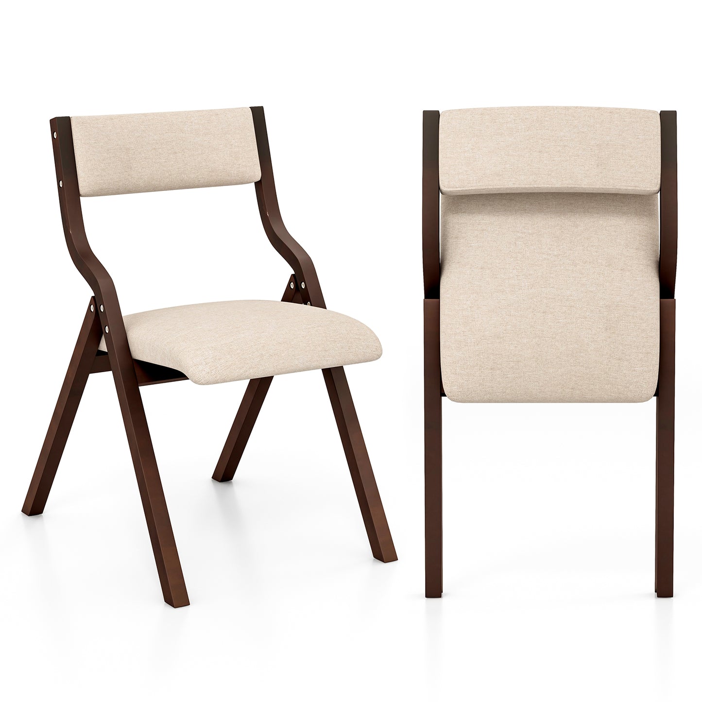 Folding Dining Chairs Set of 2 with Padded Linen Seats