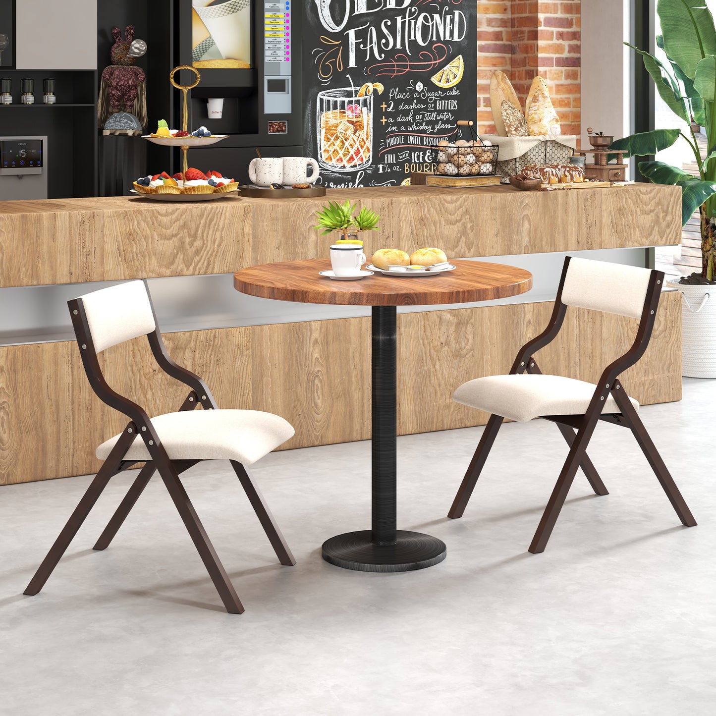 Folding Dining Chairs Set of 2 with Padded Linen Seats