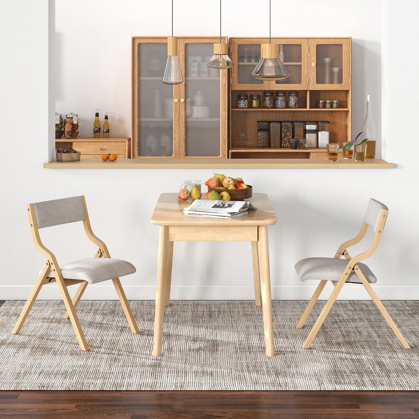 Folding Dining Chairs Set of 2 with Padded Linen Seats