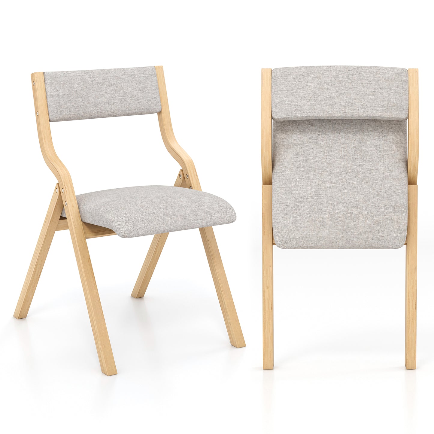 Folding Dining Chairs Set of 2 with Padded Linen Seats