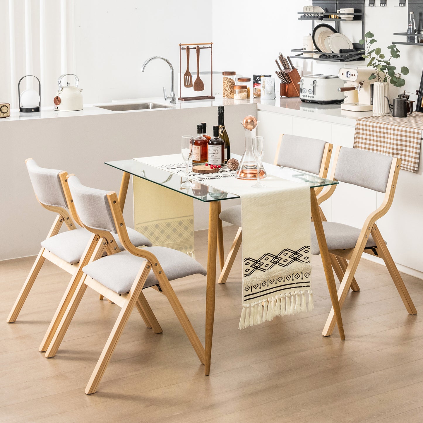 Folding Dining Chairs Set of 2 with Padded Linen Seats