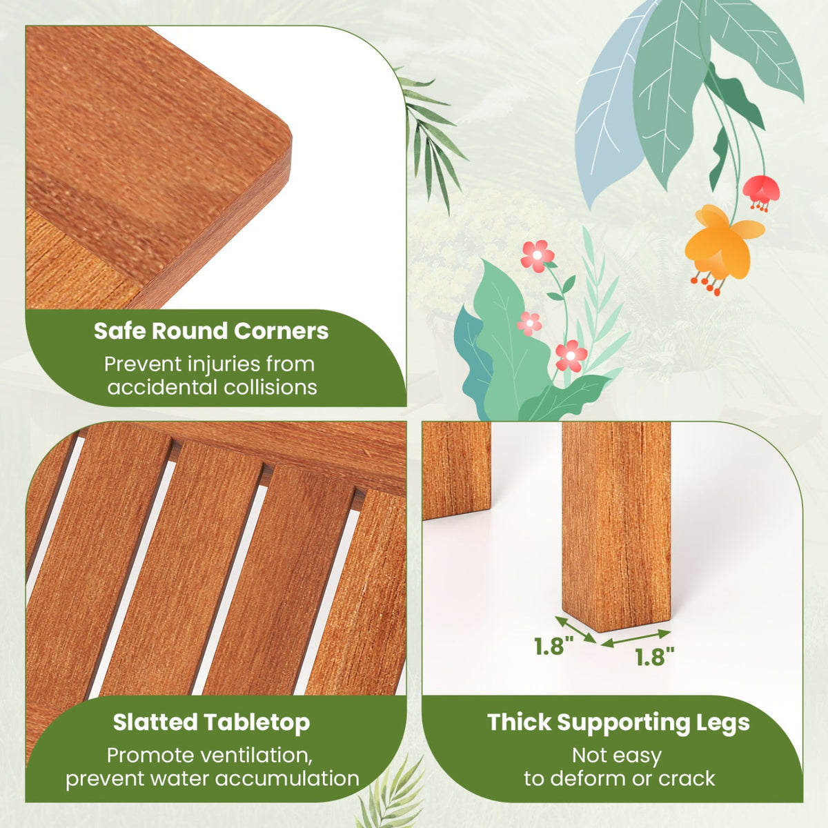 Wooden Plant Stand Set of 2 - Solid Shorea Hardwood