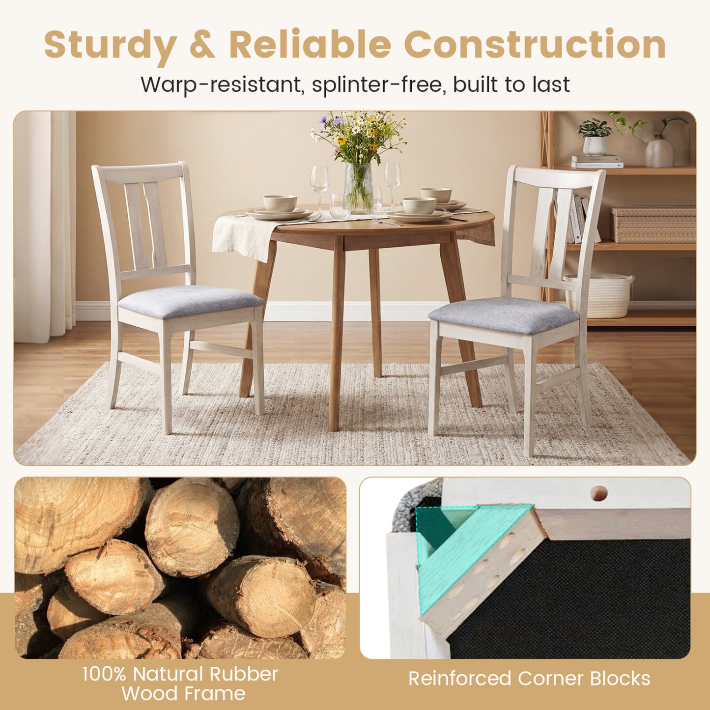Upholstered Dining Chairs Set of 2 with High Curved Back
