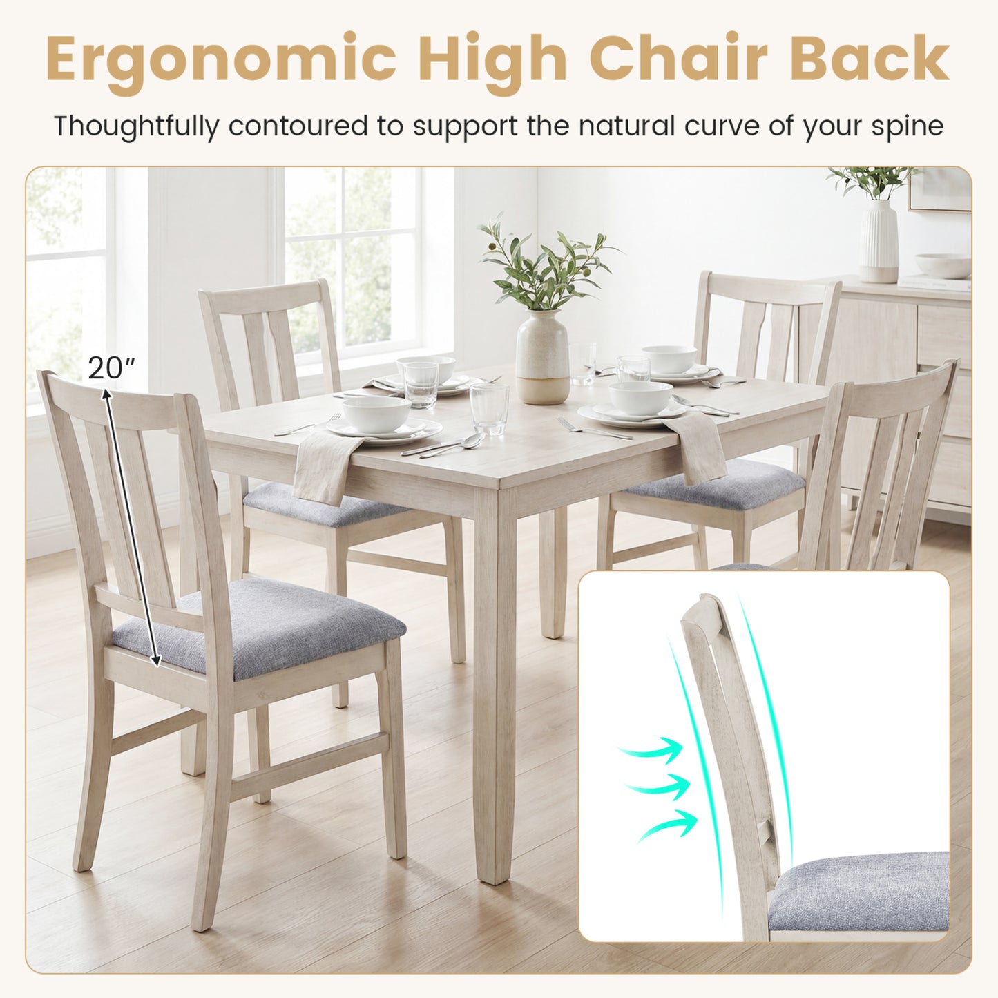 Upholstered Dining Chairs Set of 2 with High Curved Back