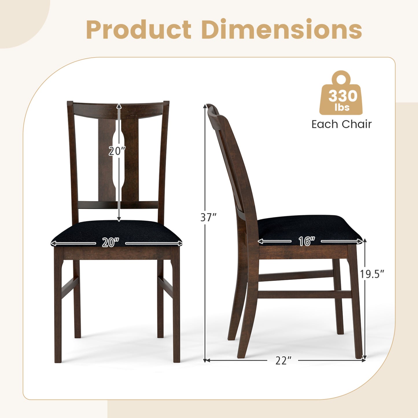 Upholstered Dining Chairs Set of 2 with High Curved Back