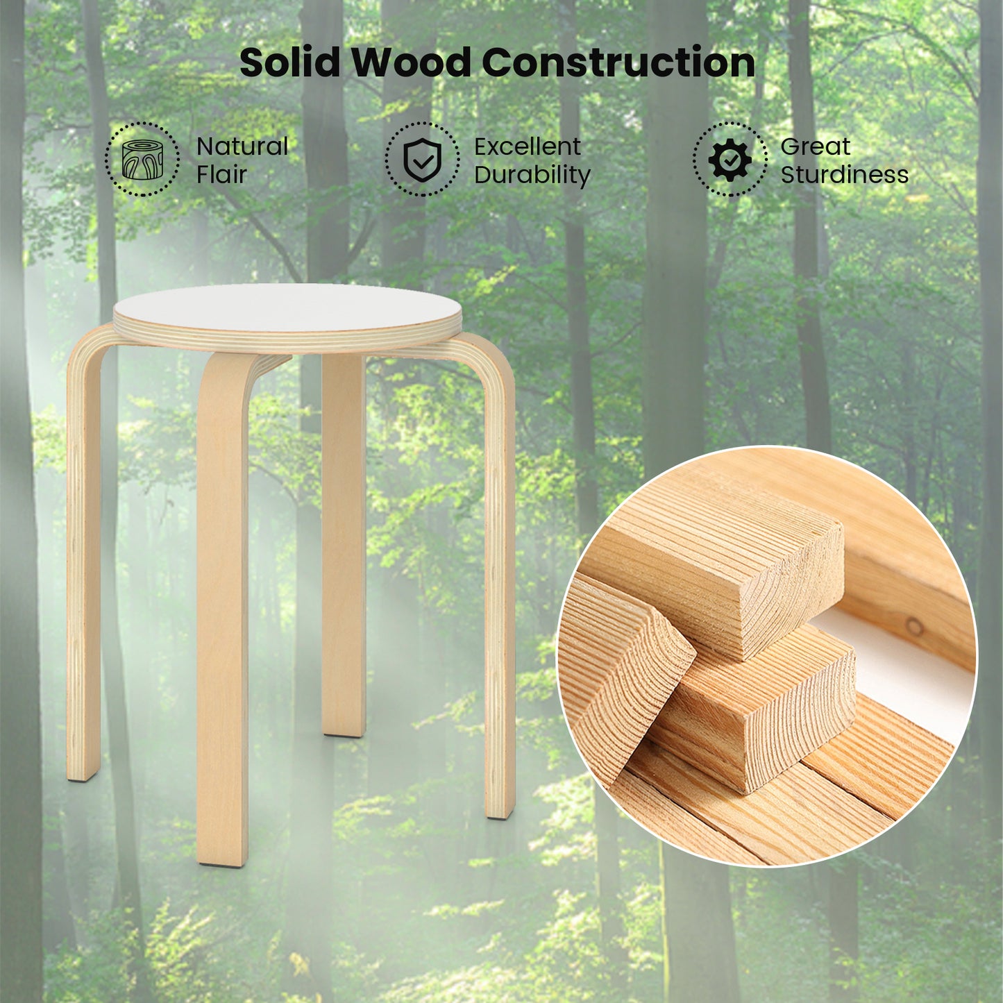 18-Inch Backless Wooden Dining Chairs - Set of 4