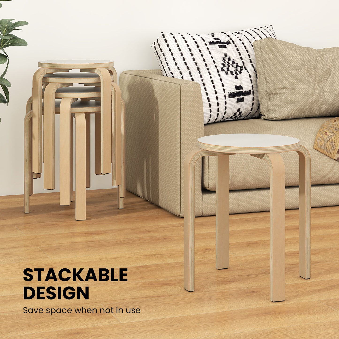 18-Inch Backless Wooden Dining Chairs - Set of 4