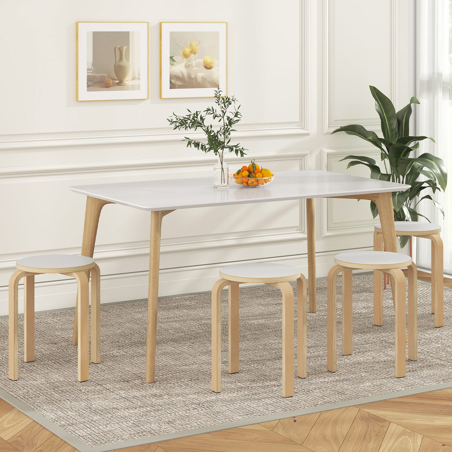 18-Inch Backless Wooden Dining Chairs - Set of 4