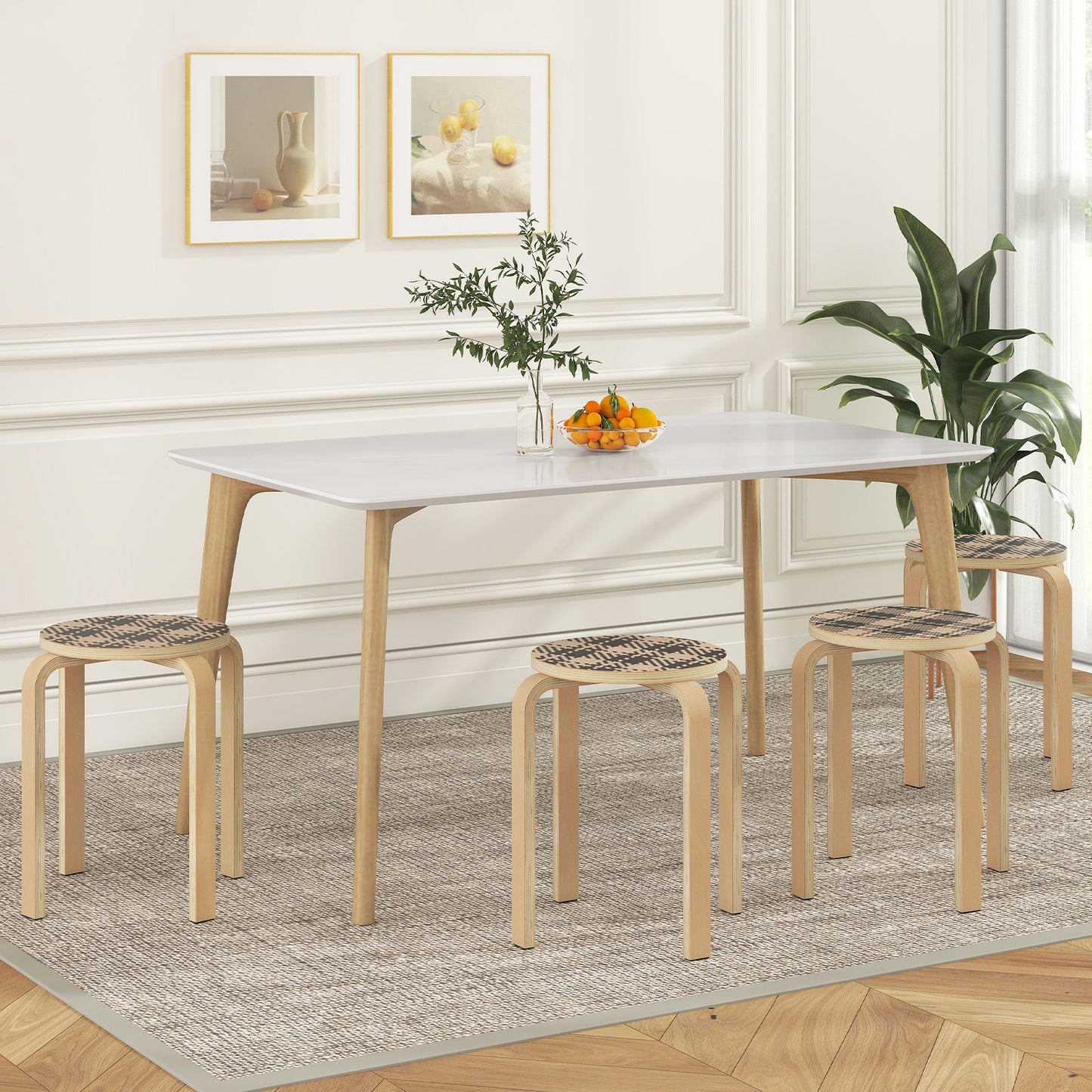 18-Inch Backless Wooden Dining Chairs - Set of 4