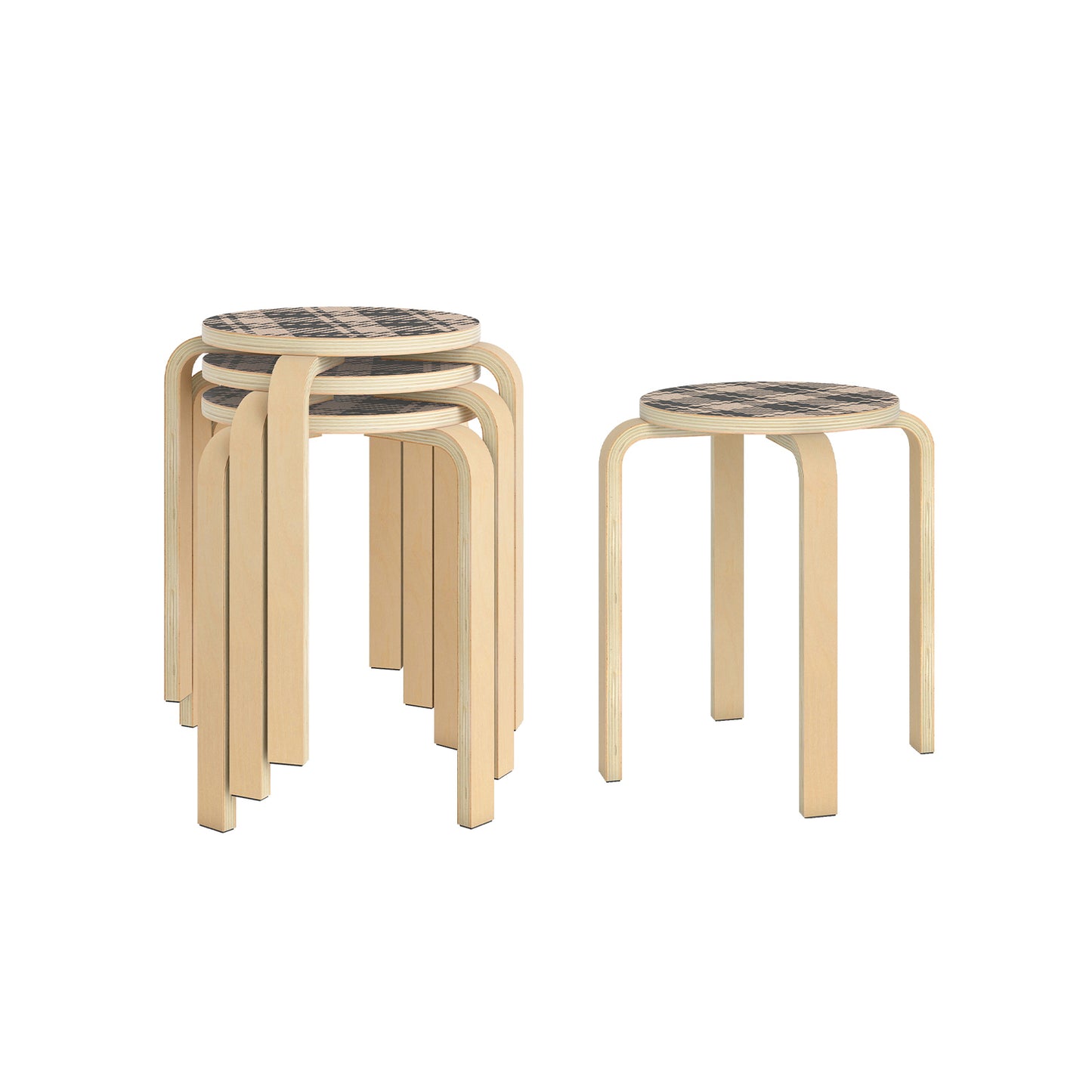 18-Inch Backless Wooden Dining Chairs - Set of 4