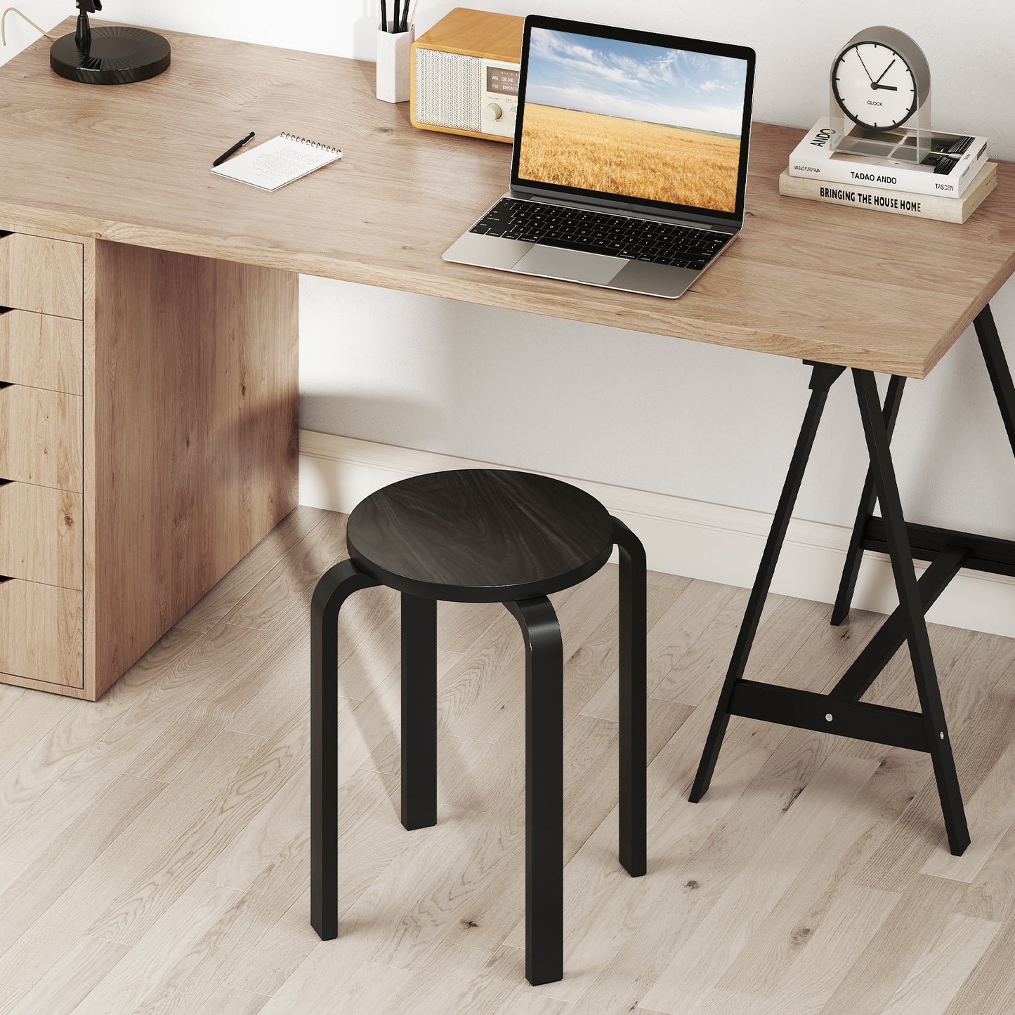 18-Inch Backless Wooden Dining Chairs - Set of 4