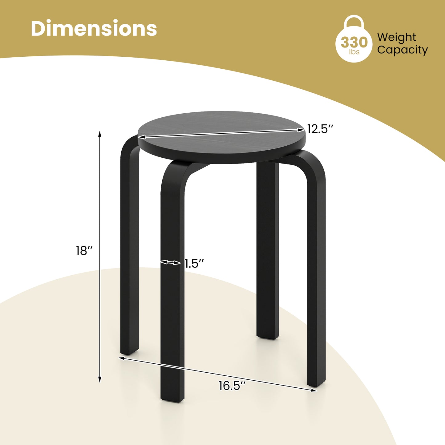 18-Inch Backless Wooden Dining Chairs - Set of 4