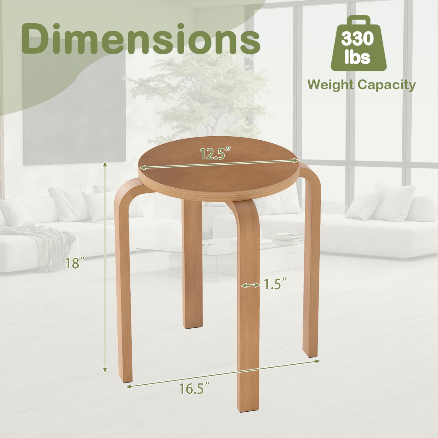 18-Inch Backless Wooden Dining Chairs - Set of 4