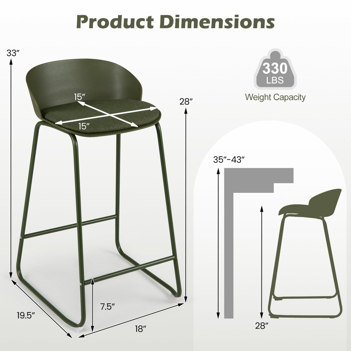 Counter Height Bar Stools Set of 4 with Curved Backrest