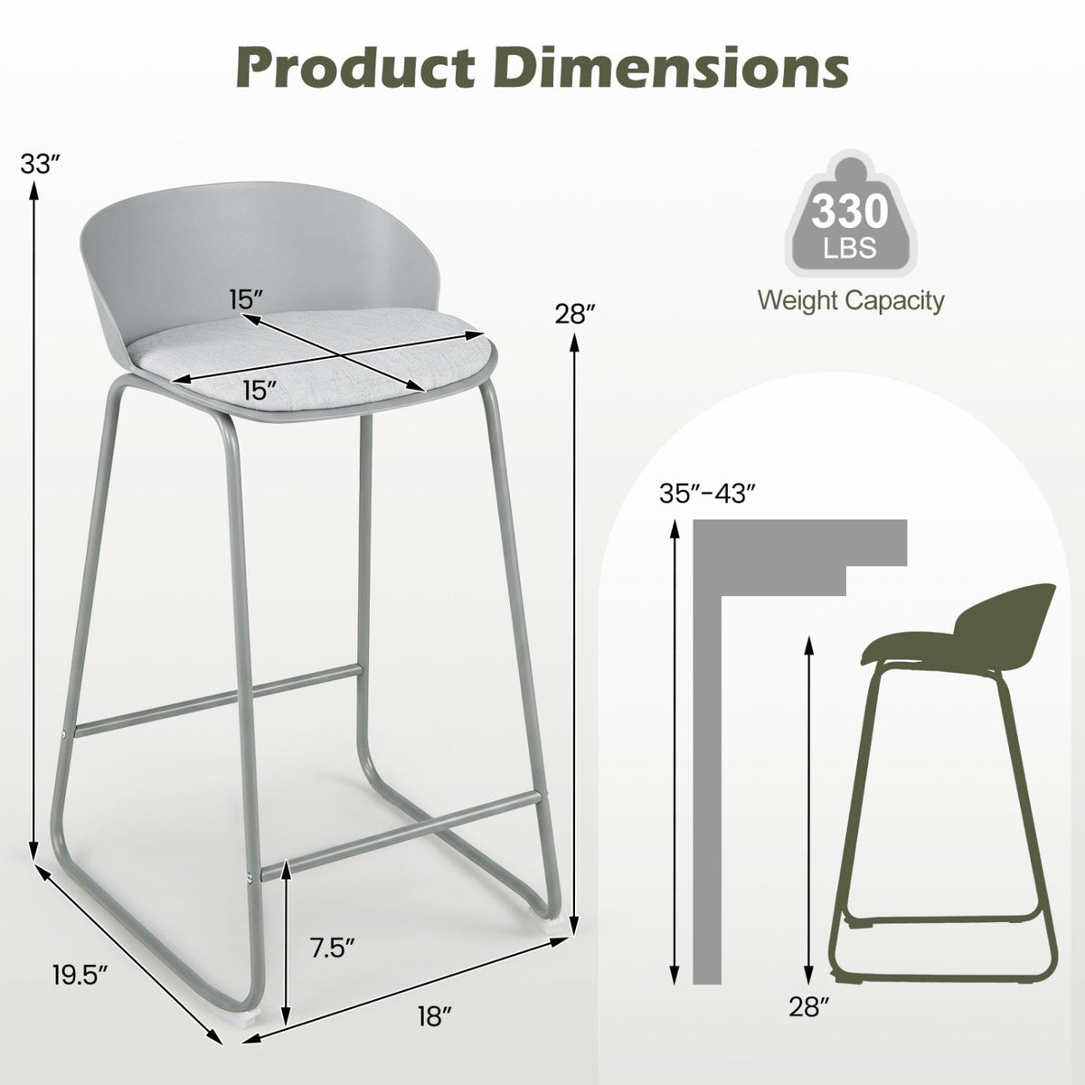 Counter Height Bar Stools Set of 4 with Curved Backrest