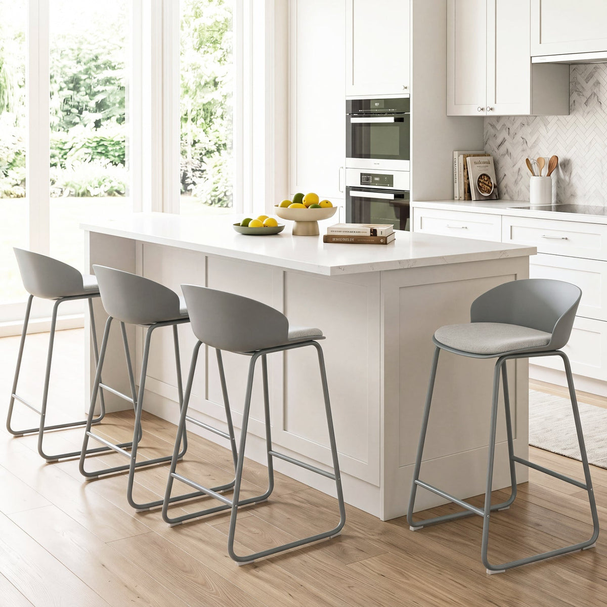 Counter Height Bar Stools Set of 4 with Curved Backrest