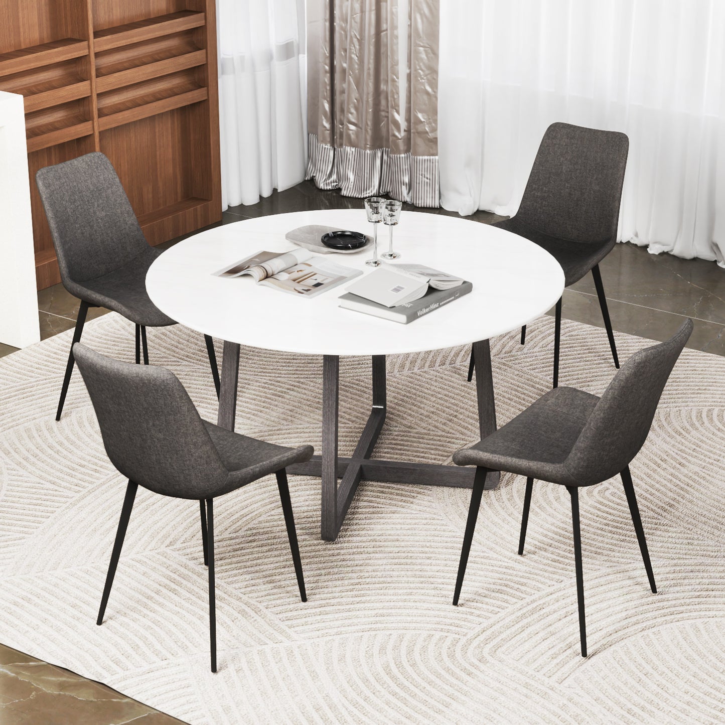 Upholstered Dining Chairs Set of 4 with Padded Backs