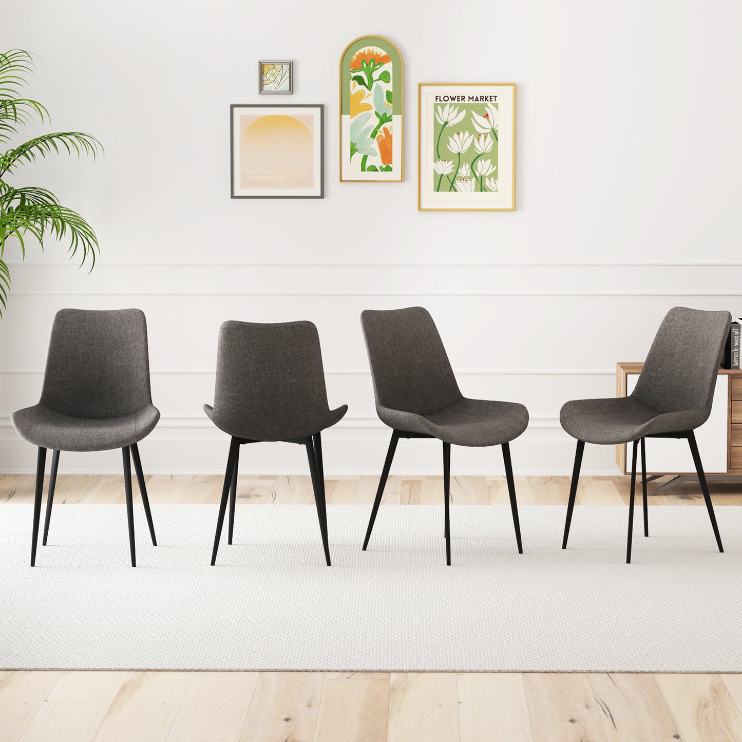 Upholstered Dining Chairs Set of 4 with Padded Backs