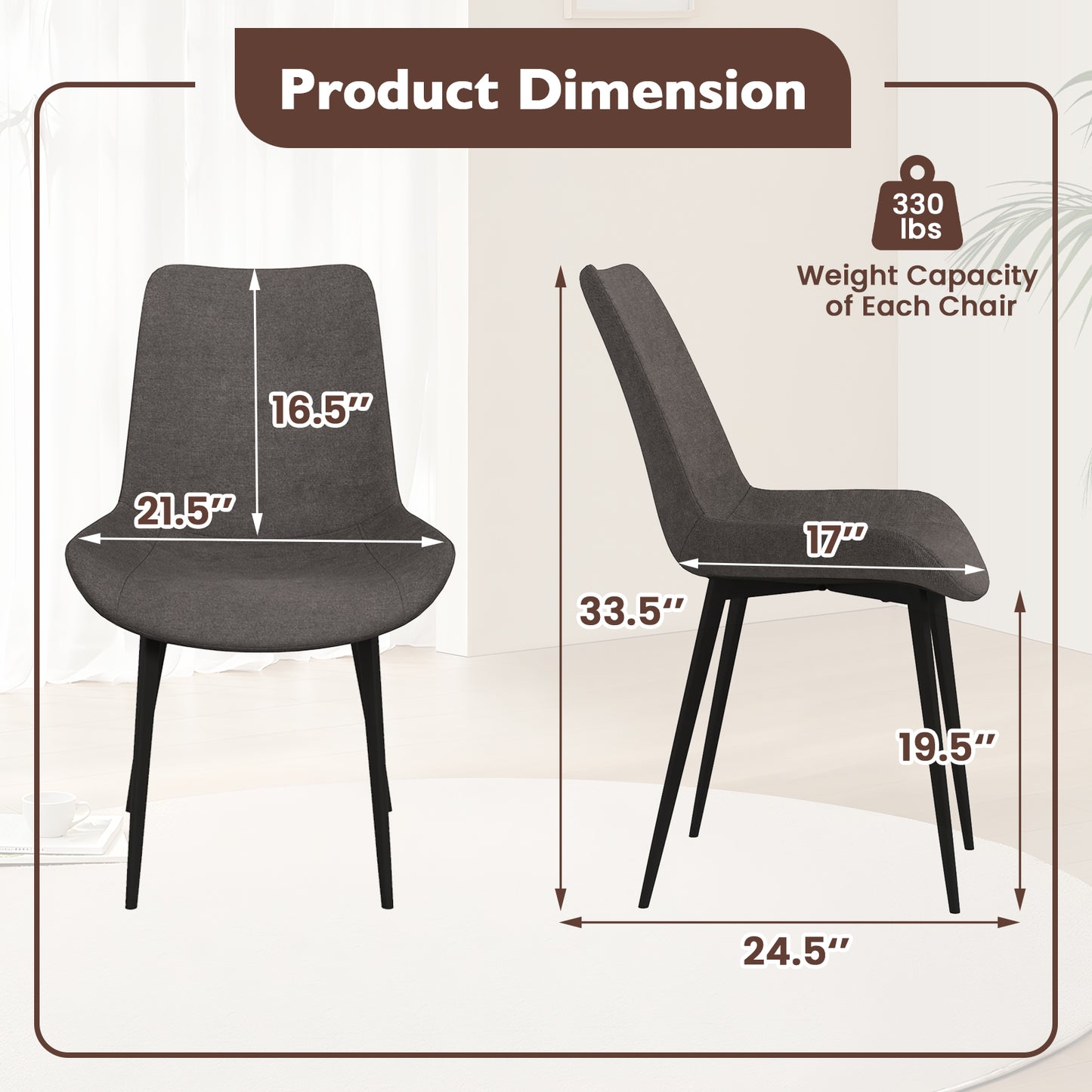 Upholstered Dining Chairs Set of 4 with Padded Backs