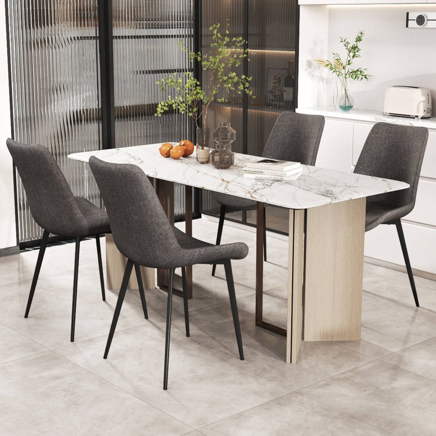 Upholstered Dining Chairs Set of 4 with Padded Backs