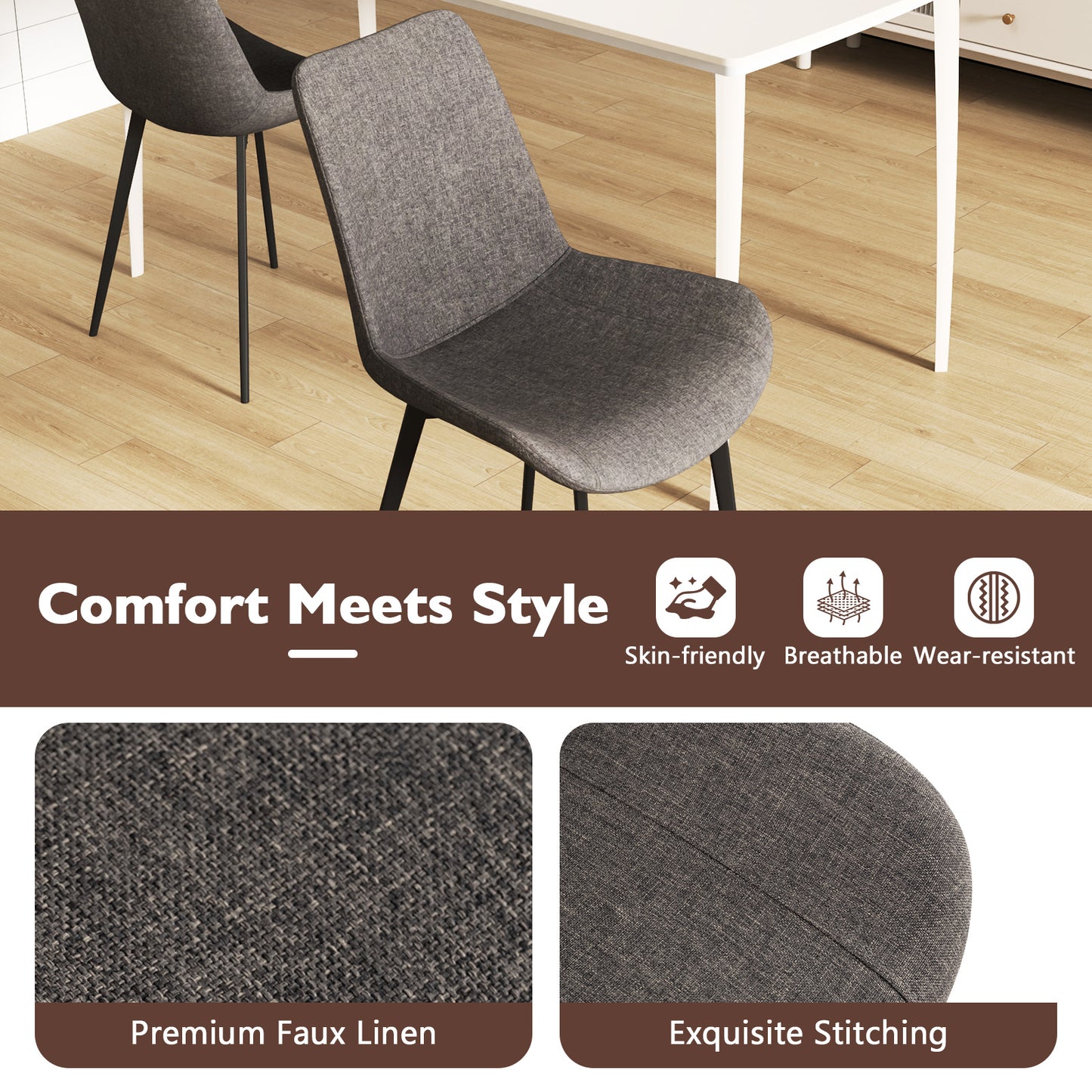 Upholstered Dining Chairs Set of 4 with Padded Backs