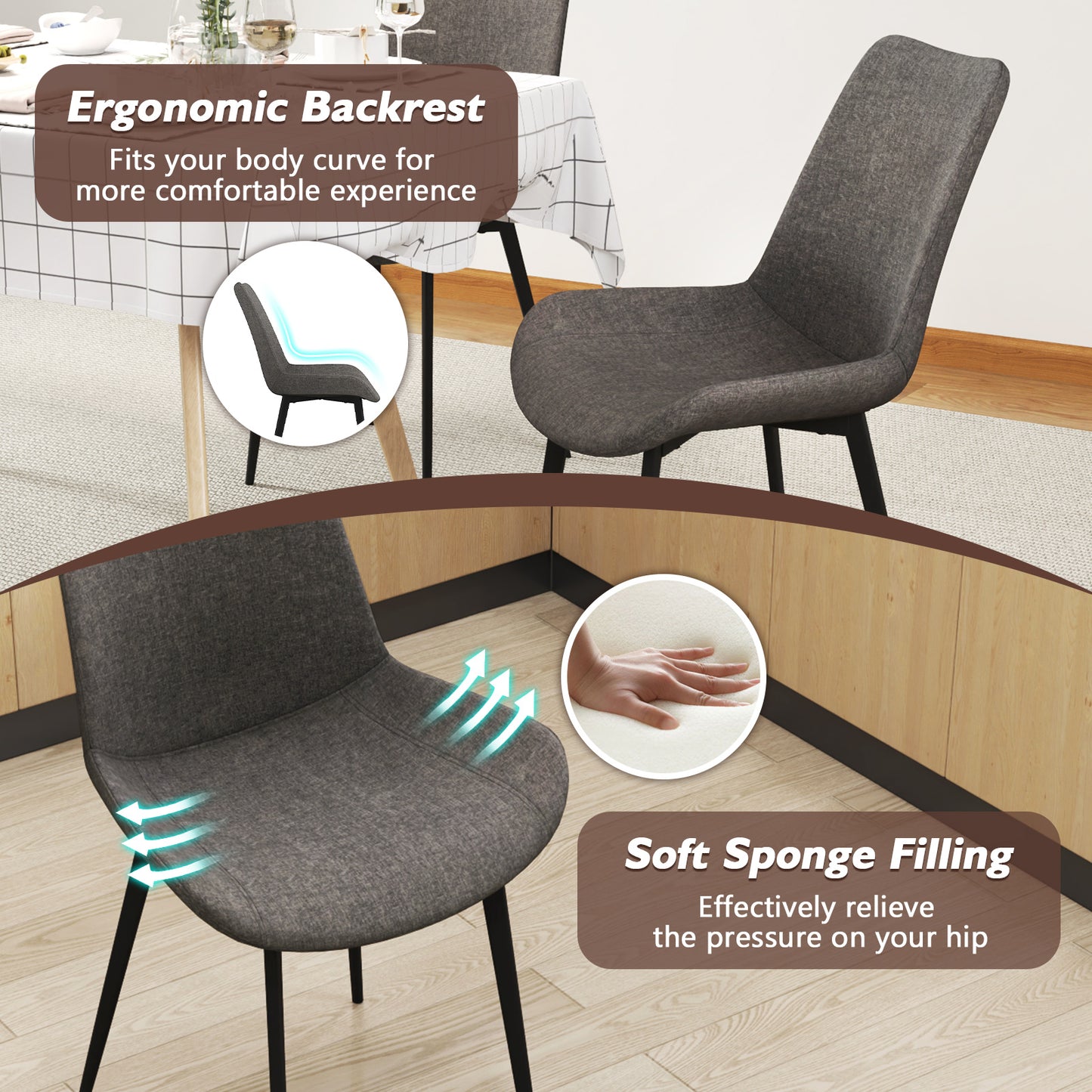 Upholstered Dining Chairs Set of 4 with Padded Backs